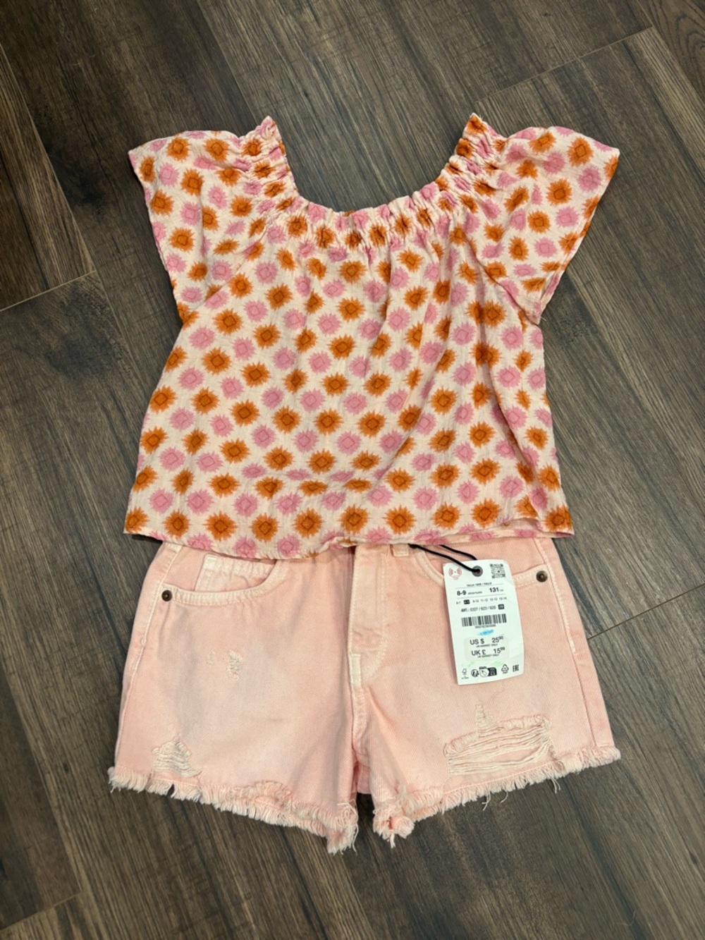 Zara Girls Pink Sunburst Top and Pink Denim Shorts